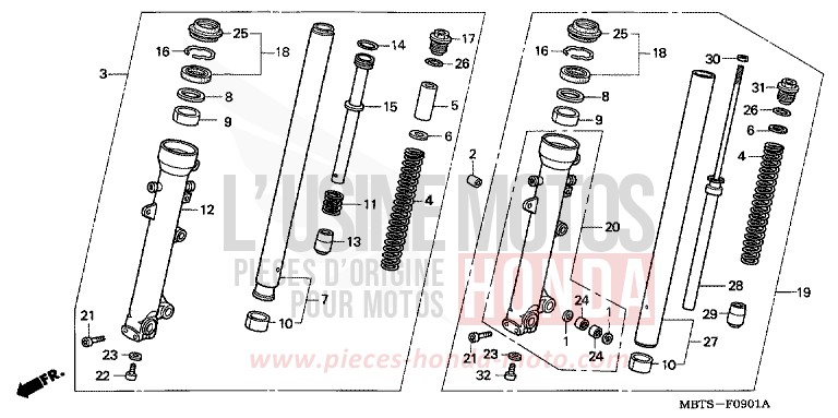 FRONT FORK (XL1000VA) for Varadero ABS SHIELD SILVER METALLIC (NH480) from 2004